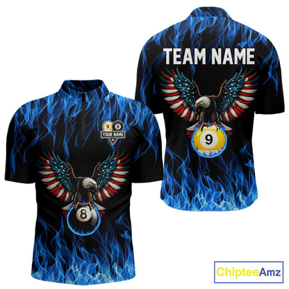 Blue Flaming American Flag Eagle 8 Ball & 9 Ball Billiard Shirt For Men Custom Pool Team Jersey TDM5652