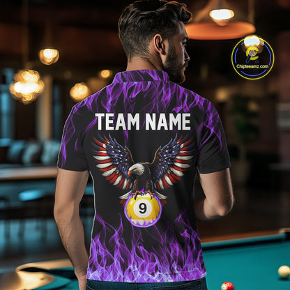 Purple Flaming American Flag Eagle 8 Ball & 9 Ball Billiard Shirt For Men Custom Pool Team Jersey TDM5653