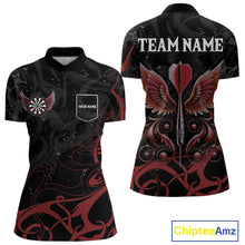 Load image into Gallery viewer, Black And Red Custom Wings Darts Shirts For Women, Darts Jersey Pocket Option TDM3839