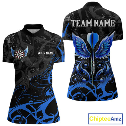 Black And Blue Custom Wings Darts Shirt For Women, Darts Jersey Pocket Option TDM3840