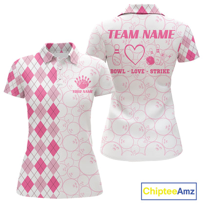 Personalized Pink Argyle Bowling Jersey For Women Custom Bowling Shirt Team Polo & 1/4 Zip TDM6265