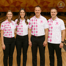 Load image into Gallery viewer, Personalized Pink Argyle Bowling Jersey For Women Custom Bowling Shirt Team Polo &amp; 1/4 Zip TDM6265