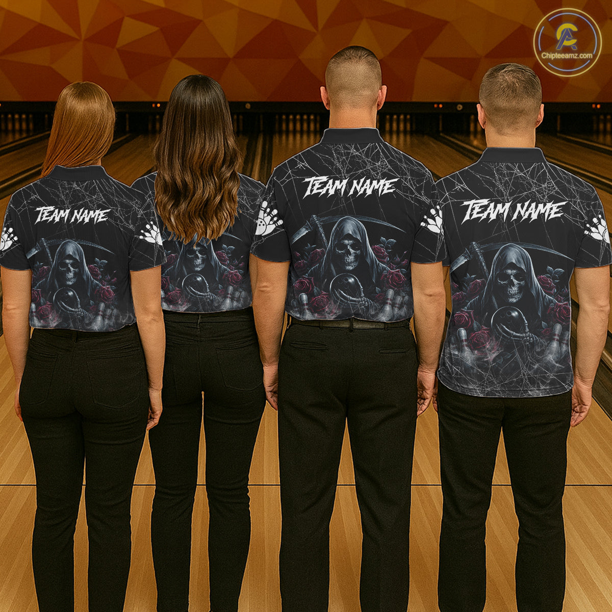 Grim Reaper And Roses Custom Bowling Shirt For Men, Bowling Team Jersey Polo & Quarter Zip TDM6272
