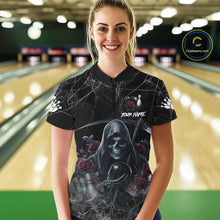 Load image into Gallery viewer, Grim Reaper And Roses Custom Bowling Shirt For Women, Bowling Team Jersey Polo &amp; Quarter Zip TDM6272