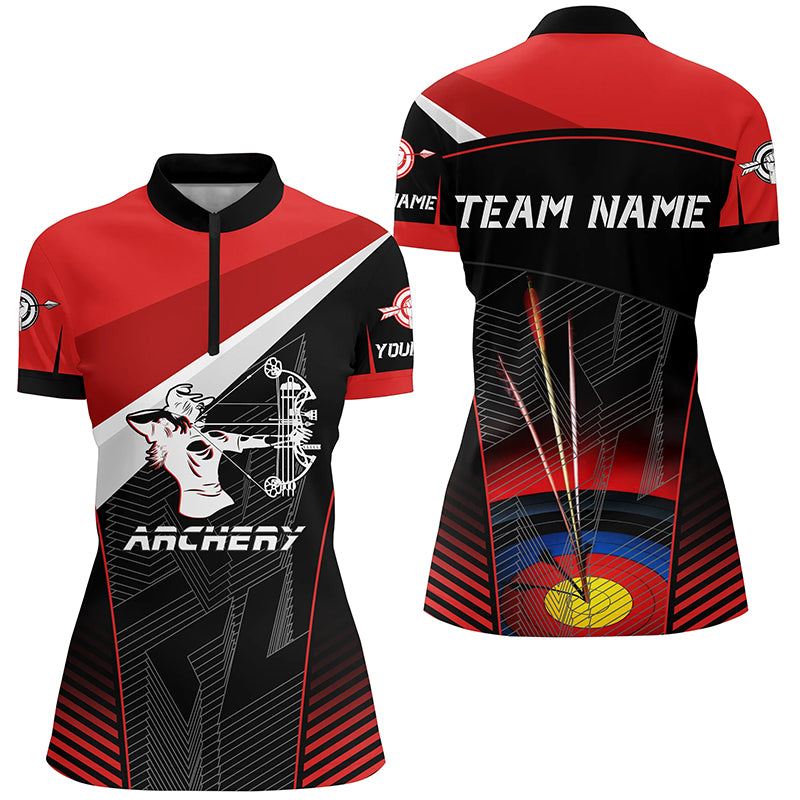 Red Black Archery Target Personalized Name Women Quarter-Zip Shirts Archery Jerseys For Team TDM0507