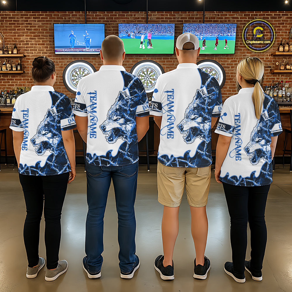 Blue Thorny Camo Wolf Dart Shirts For Men Custom Camouflage Darts Jersey Team Polo & 1/4 Zip Shirt TDM5667