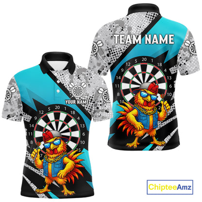 Personalized Rooster Funny Darts Shirt For Men Custom Darts Team Jersey Polo & 1/4 Zip |Blue TDM6279