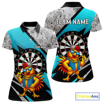 Personalized Rooster Funny Darts Shirt For Women Custom Darts Team Jersey Polo & 1/4 Zip |Blue TDM6279