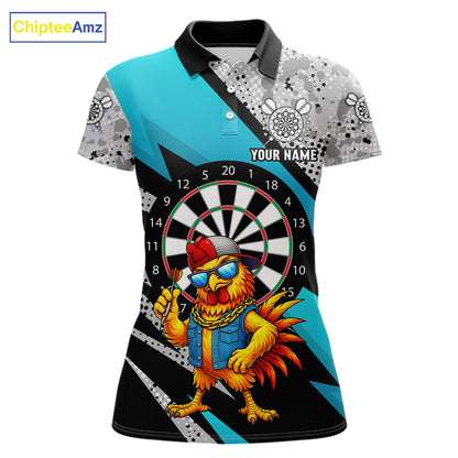 Personalized Rooster Funny Darts Shirt For Women Custom Darts Team Jersey Polo & 1/4 Zip |Blue TDM6279
