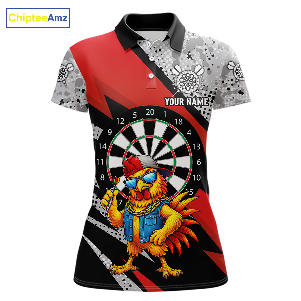 Personalized Rooster Funny Darts Shirt For Women Custom Darts Team Jersey Polo & 1/4 Zip |Red TDM6280
