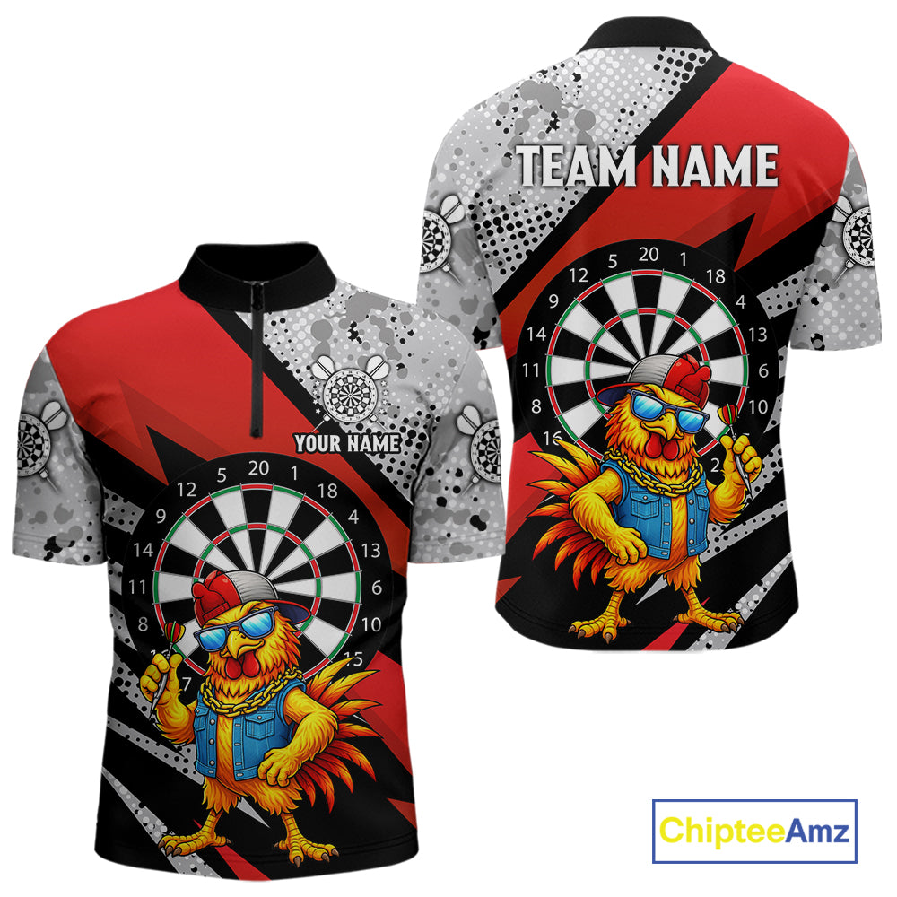 Personalized Rooster Funny Darts Shirt For Men Custom Darts Team Jersey Polo & 1/4 Zip |Red TDM6280