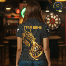 Load image into Gallery viewer, Black And Golden Custom Tribal Dragon Darts Shirt For Women, Darts Team Jersey Polo &amp; Quarter Zip TDM5390