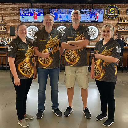 Black And Golden Custom Tribal Dragon Darts Shirt For Men, Darts Team Jersey Polo & Quarter Zip TDM5390