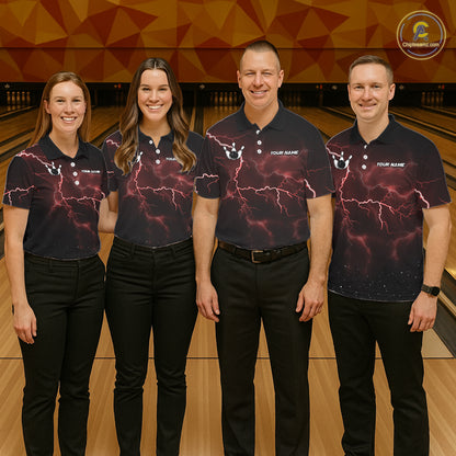 Personalized Thunder Lightning Tornado Funny Bowling Shirt For Women Custom Bowling Team Jersey |Red TDM5393