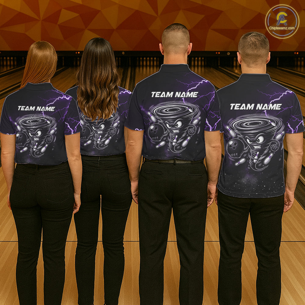Personalized Thunder Lightning Tornado Funny Bowling Shirt For Women, Bowling Team Jersey |Purple TDM5394