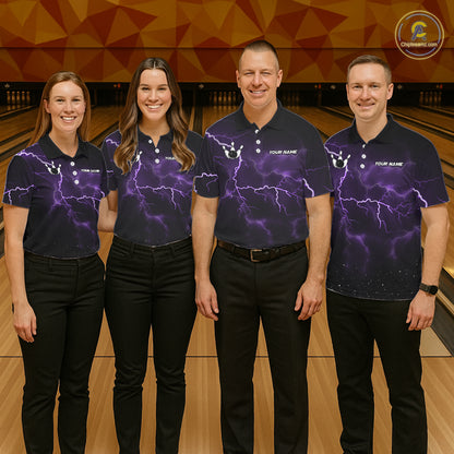 Personalized Thunder Lightning Tornado Funny Bowling Shirt For Women, Bowling Team Jersey |Purple TDM5394