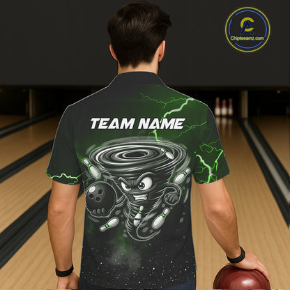 Green Funny Thunder Lightning Tornado Bowling Hawaiian Shirt Custom Bowling Jersey Team Men & Women TDM5395