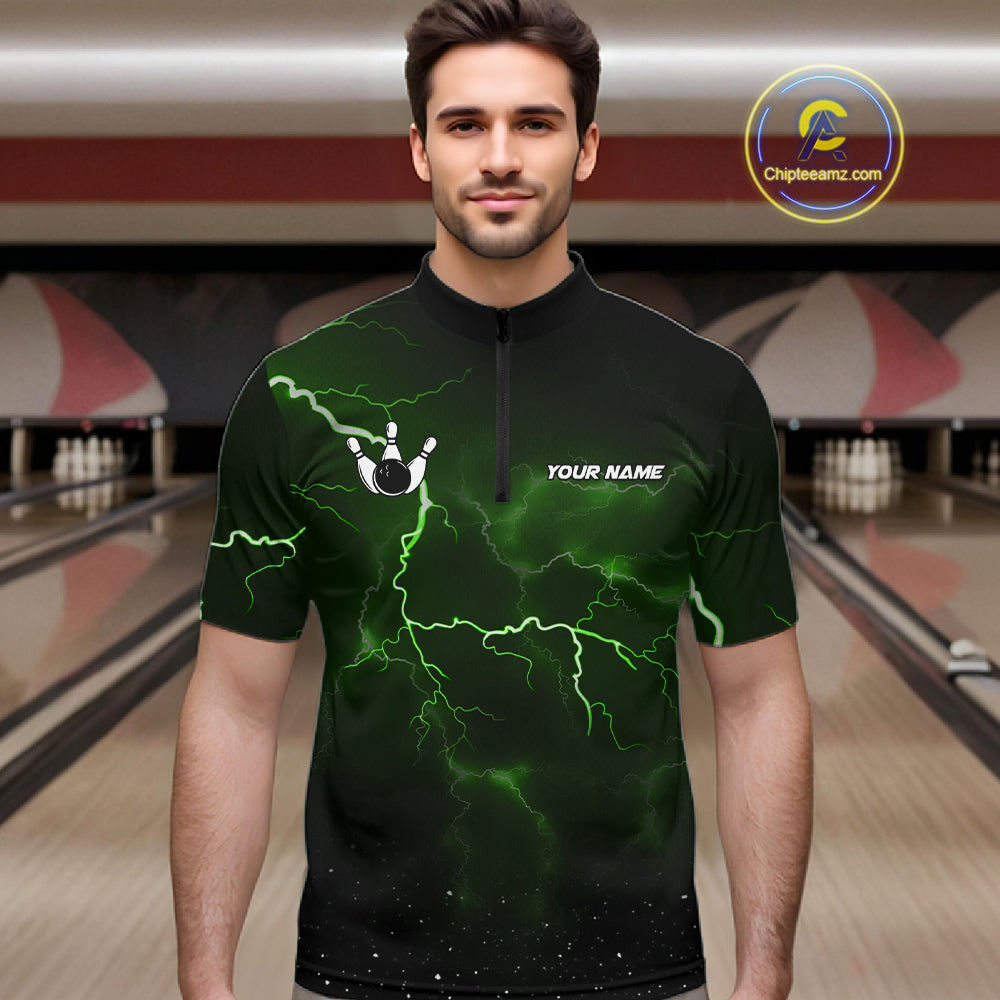 Personalized Thunder Lightning Tornado Funny Bowling Shirt For Men, Bowling Team Jersey |Green TDM5395