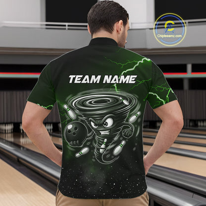 Personalized Thunder Lightning Tornado Funny Bowling Shirt For Men, Bowling Team Jersey |Green TDM5395