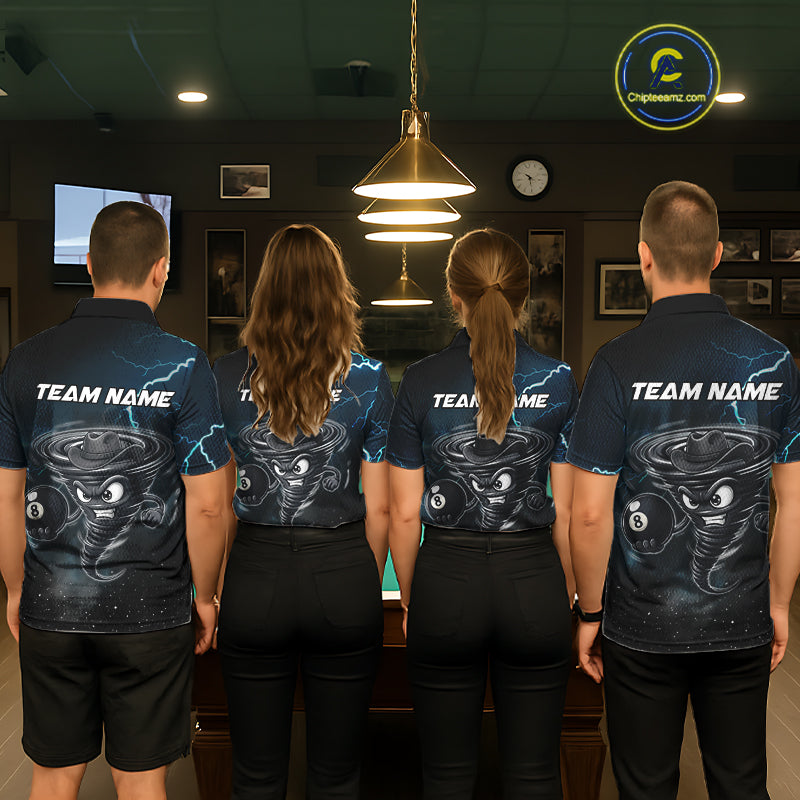 Blue Funny Tornado 8 Ball Pool Billiard Shirt For Men Custom Thunder Lightning Billiard Team Jersey TDM5396