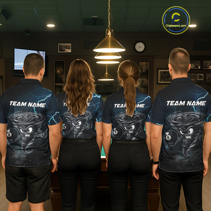 Blue Funny Tornado 8 Ball Pool Billiard Shirt For Men Custom Thunder Lightning Billiard Team Jersey TDM5396