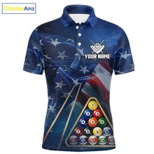 Load image into Gallery viewer, American Flag Blue Galaxy Billiard Shirt For Men Custom 8 Ball Pool Team Jersey Polo &amp; 1/4 Zip TDM5885