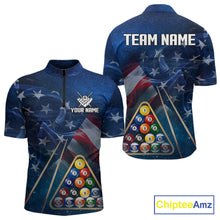 Load image into Gallery viewer, American Flag Blue Galaxy Billiard Shirt For Men Custom 8 Ball Pool Team Jersey Polo &amp; 1/4 Zip TDM5885