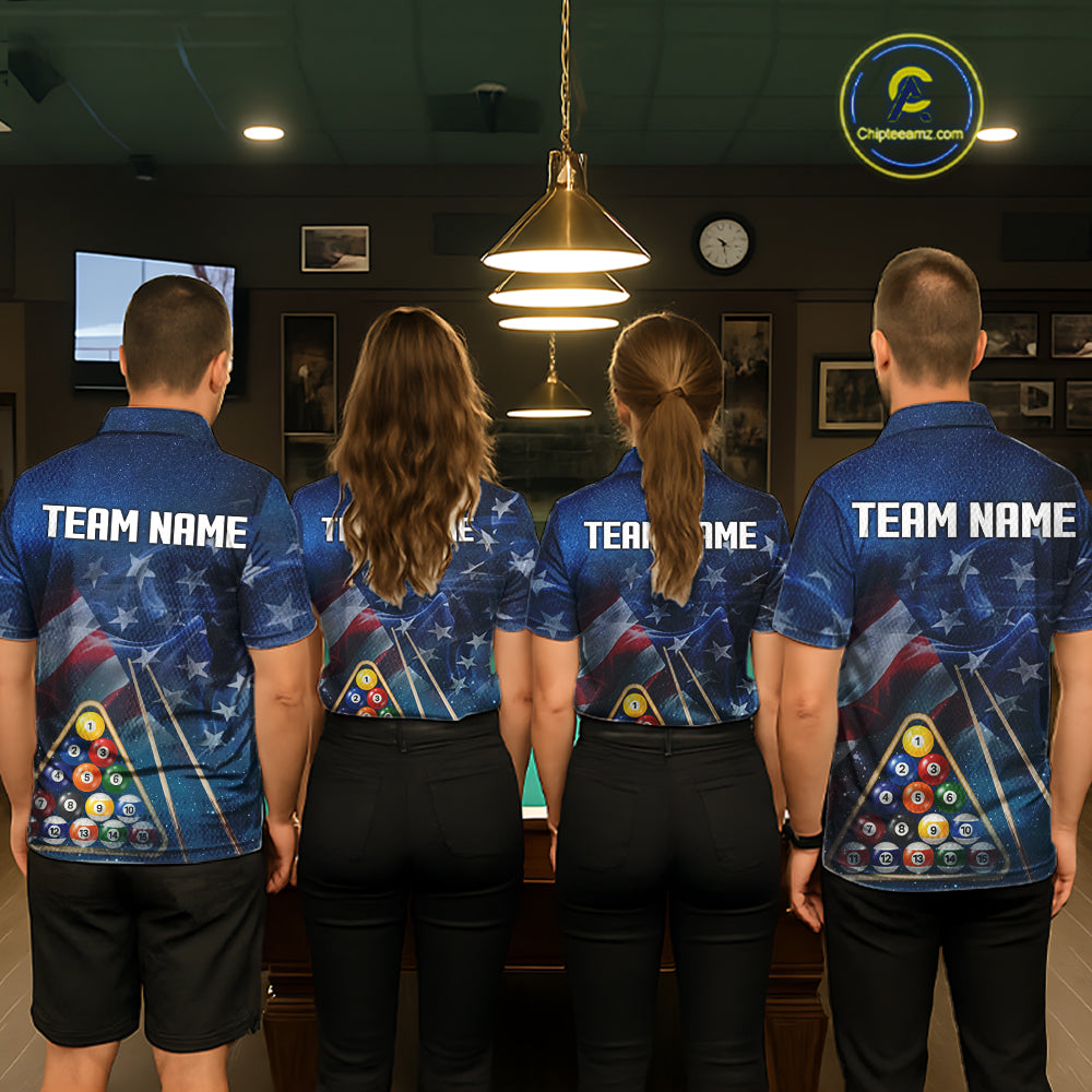 American Flag Blue Galaxy Billiard Shirt For Women Custom 8 Ball Pool Team Jersey Polo & 1/4 Zip TDM5885