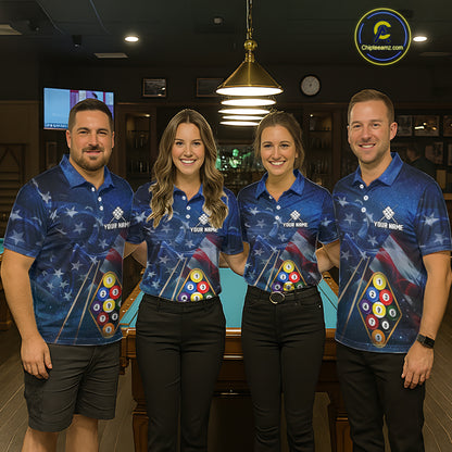 American Flag Blue Galaxy Billiard Shirt For Men Custom 9 Ball Pool Team Jersey Polo & 1/4 Zip TDM5886