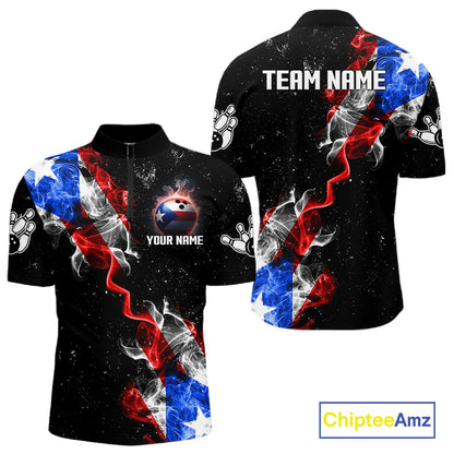 Personalize Puerto Rico Flag Smoke Bowling Shirt For Men Custom Patriotic Bowling Team Jersey TDM6022