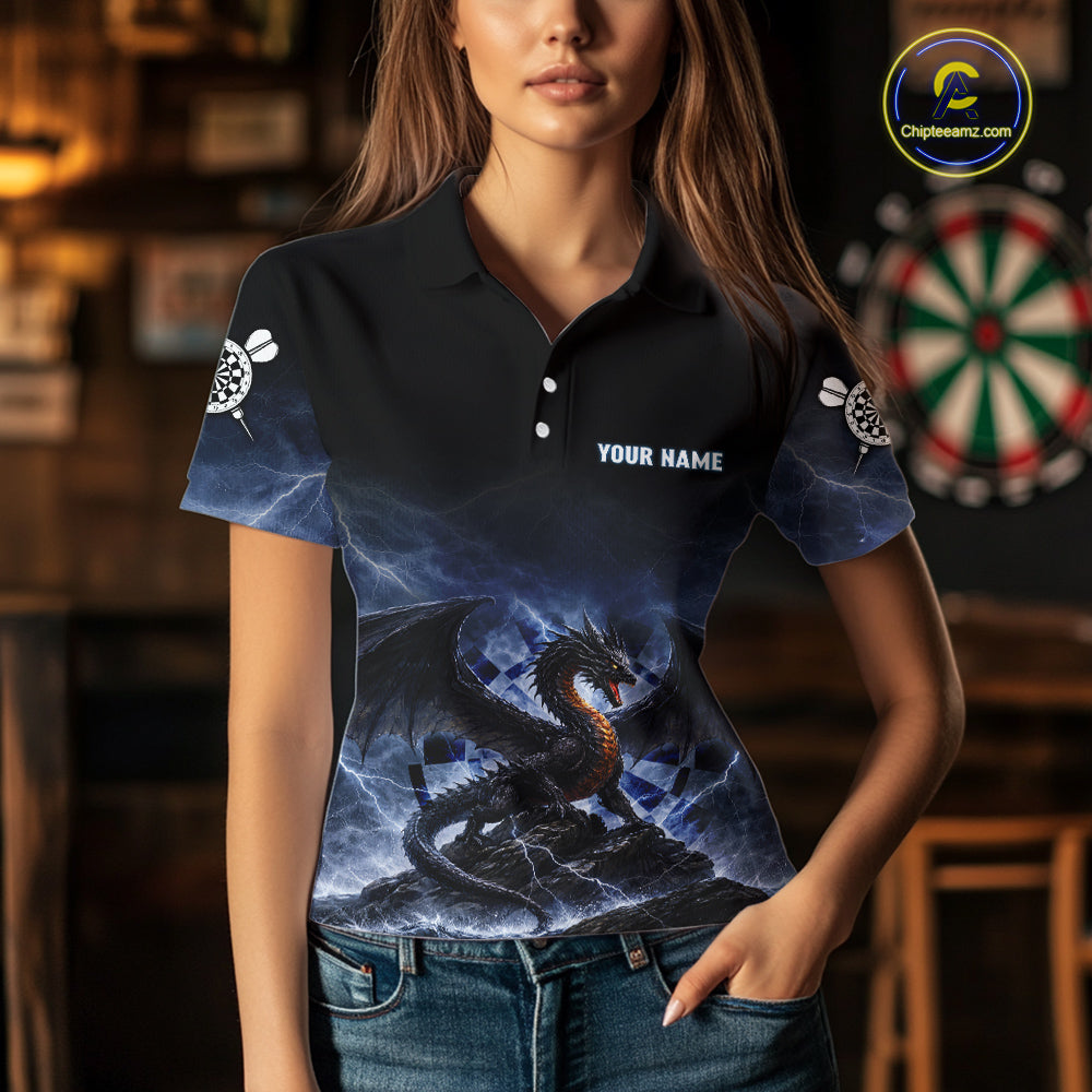 Lightning Dragon Darts Shirt With Pocket Option For Women, Dart Jersey |Blue TDM6029