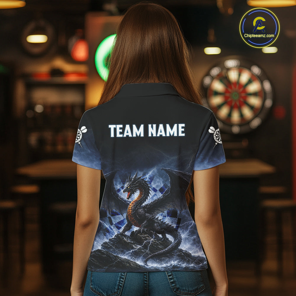 Lightning Dragon Darts Shirt With Pocket Option For Women, Dart Jersey |Blue TDM6029