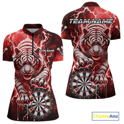 Personalized Thunder Lightning Tiger Dart Shirts For Women Custom 3D Dart League Team Jersey|Red TDM3861