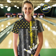 Load image into Gallery viewer, Yellow Grunge American Flag Patriotic Bowling Shirts For Women Custom Bowling Jersey Polo &amp; 1/4 Zip TDM6288