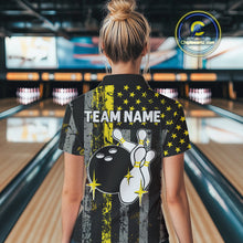 Load image into Gallery viewer, Yellow Grunge American Flag Patriotic Bowling Shirts For Women Custom Bowling Jersey Polo &amp; 1/4 Zip TDM6288
