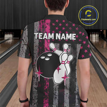 Load image into Gallery viewer, Custom Pink Ribbon Grunge American Flag Bowling Shirt For Men, Breast Cancer Bowling Team Jersey TDM6289