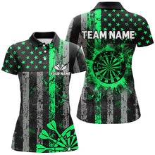 Load image into Gallery viewer, Custom Green Grunge US Flag Patriotic Darts Shirt For Women, Retro Darts Board Darts Team Jerseys TDM2182