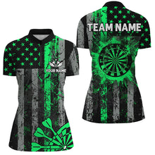 Load image into Gallery viewer, Custom Green Grunge US Flag Patriotic Darts Shirt For Women, Retro Darts Board Darts Team Jerseys TDM2182