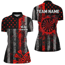 Load image into Gallery viewer, Custom Red Grunge US Flag Patriotic Darts Shirt For Women, Retro Darts Board Darts Team Jerseys TDM2183