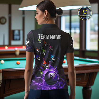Personalized Funny Colorful Flame 8 Ball Billiard Shirt For Women Custom Pool Team Jersey |Purple TDM4968