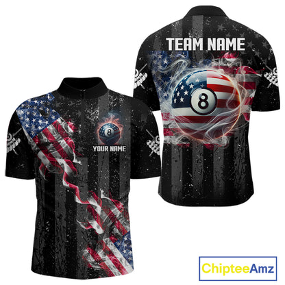 Custom US Flag Smoke 8 Ball Pool Billiard Shirt For Men, 3D Patriotic Billiard Team Jersey TDM5692