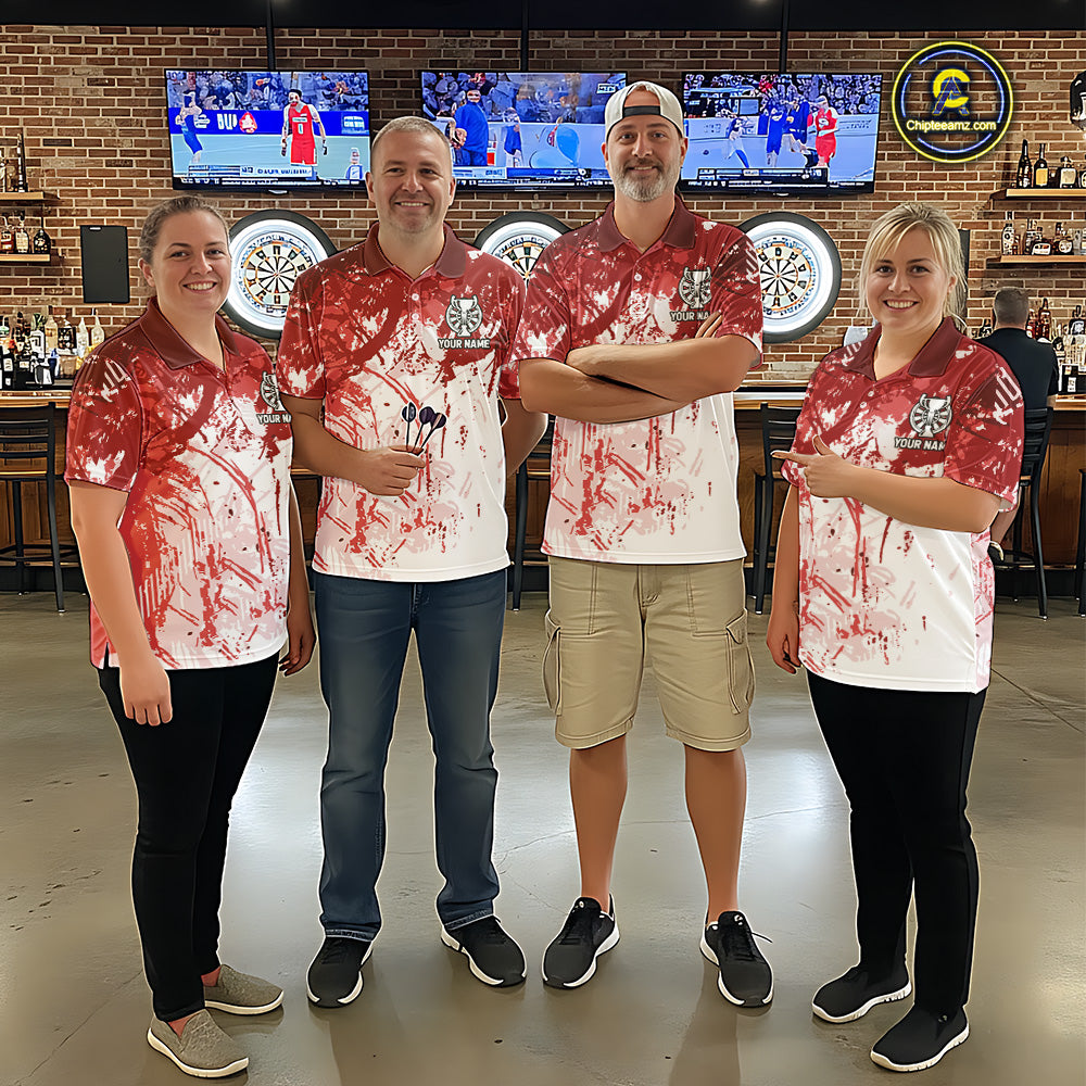 Personalized Red Grunge Darts Jerseys For Men Custom Darts Team Shirts Polo & Quarter Zip TDM5894