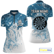 Load image into Gallery viewer, Personalized Blue Grunge Darts Jerseys For Women Custom Darts Team Shirts Polo &amp; Quarter Zip TDM5895
