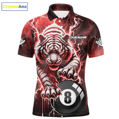 Red 8 Ball Thunder Lightning Tiger Billiard Shirt For Men Custom Pool Team Jersey Polo, 1/4 Zip TDM6037