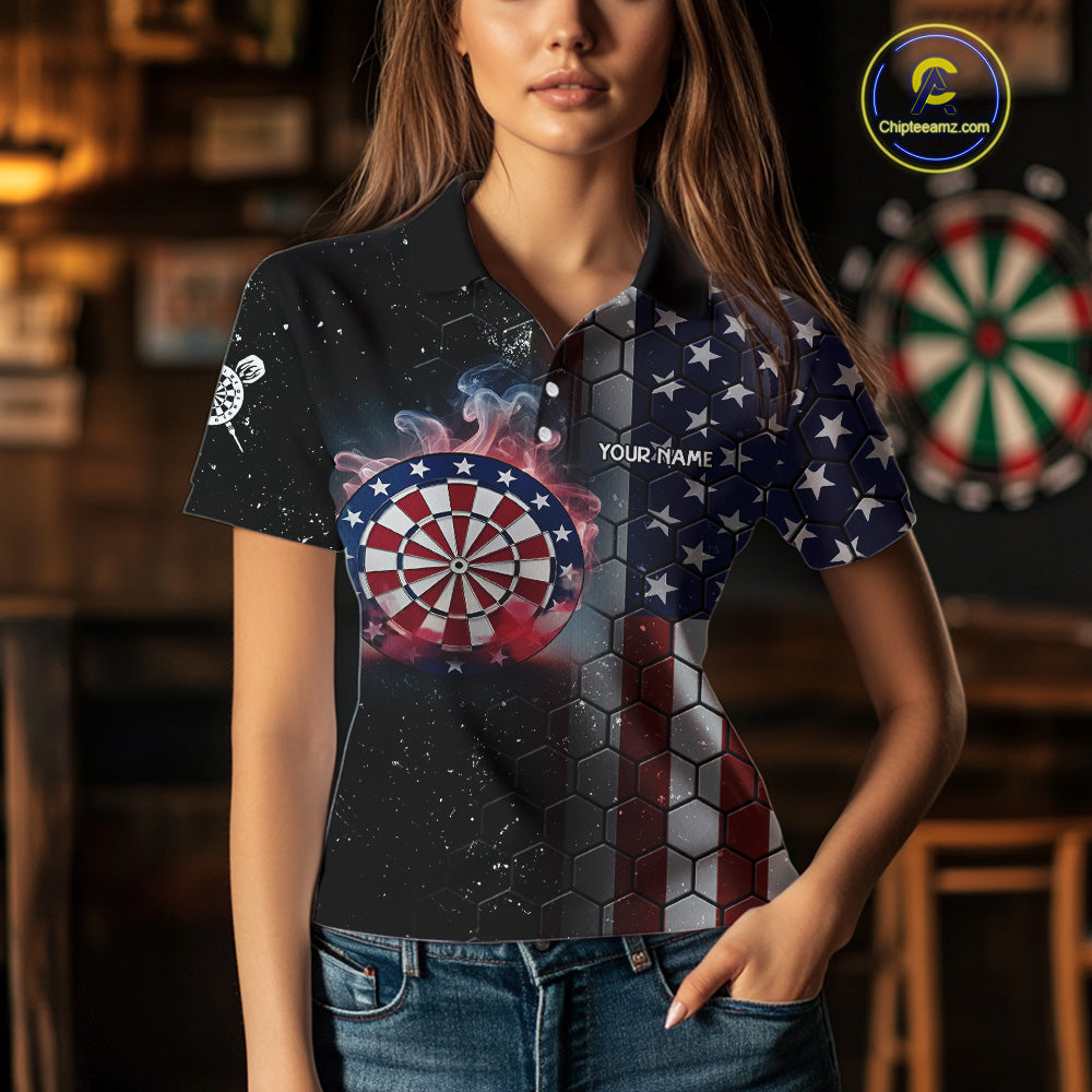 American Flag Smoke Dartboard Hexagon Grunge Dart Shirts For Women Custom Team Patriotic Dart Jersey TDM3868