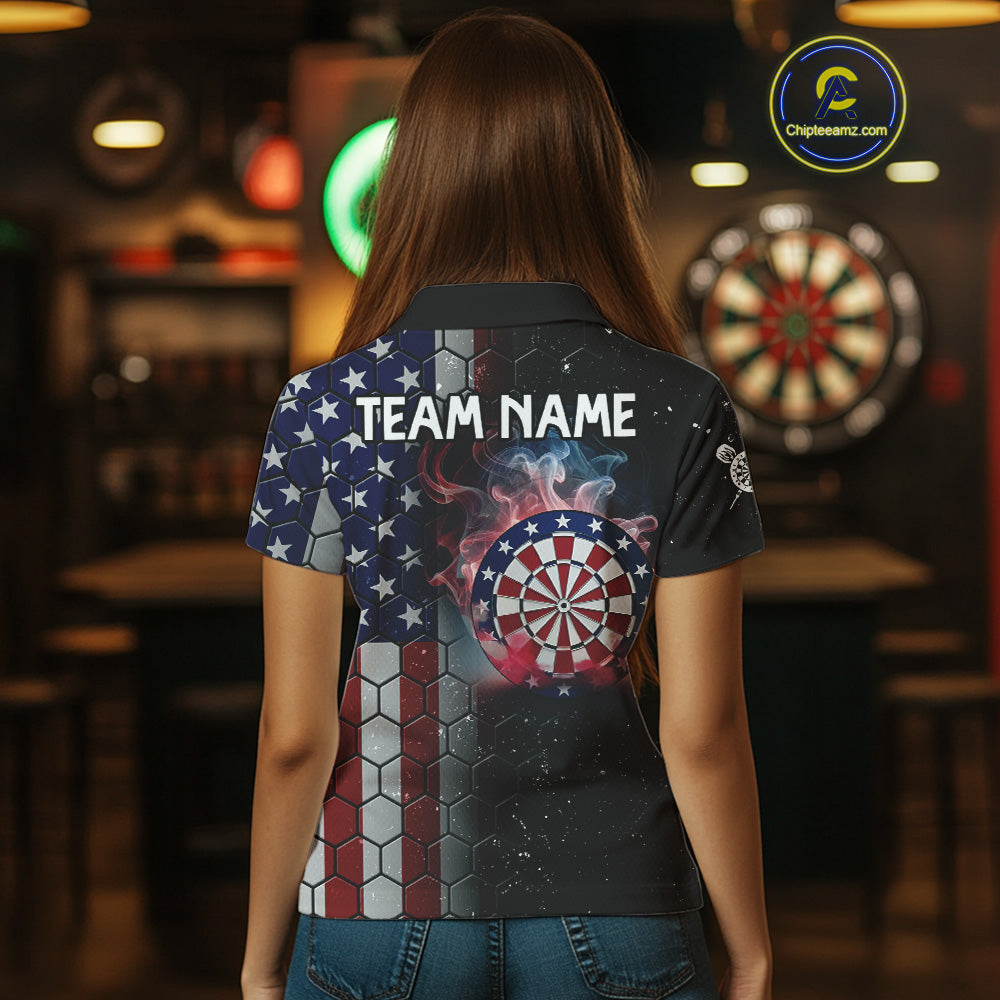 American Flag Smoke Dartboard Hexagon Grunge Dart Shirts For Women Custom Team Patriotic Dart Jersey TDM3868
