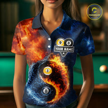 Load image into Gallery viewer, Personalized Water And Fire 8 Ball &amp; 9 Ball Billiard Shirt For Women, Pool Team Jersey Polo &amp; 1/4 Zip TDM6297