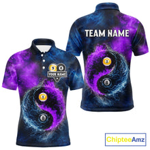 Load image into Gallery viewer, Custom Blue Purple Water Fire Billiard Shirt For Men, 8 Ball &amp; 9 Ball Pool Jersey Polo &amp; 1/4 Zip TDM6298
