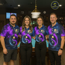 Load image into Gallery viewer, Custom Blue Purple Water Fire Billiard Shirt For Men, 8 Ball &amp; 9 Ball Pool Jersey Polo &amp; 1/4 Zip TDM6298
