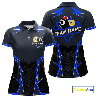 Billiard Jersey For Women Custom Polo & 1/4 Zip Billiard Team Shirt, 8 Ball & 9 Ball Pool Shirt|Blue TDM4329